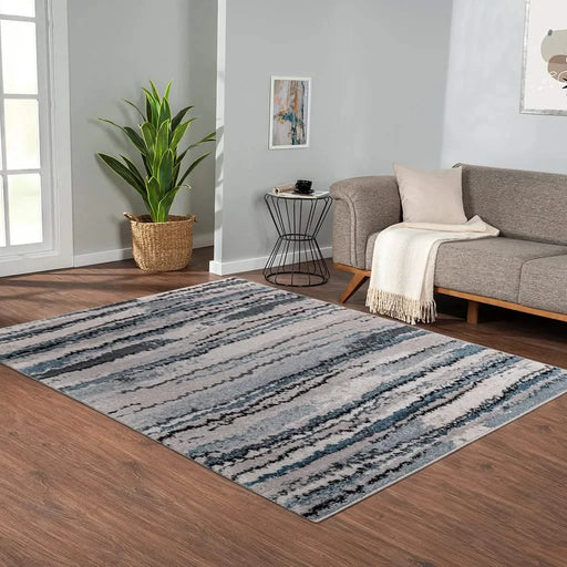 Watercolor Abstract Stripe Woven Area Rug Default -DTYStore