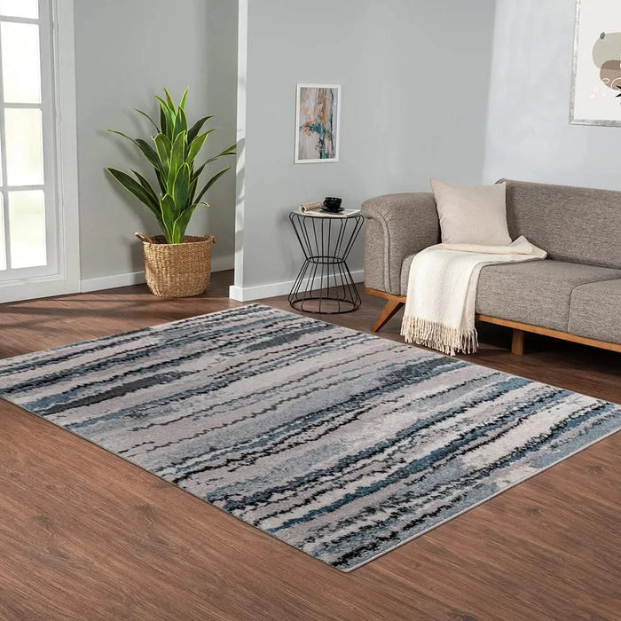 Watercolor Abstract Stripe Woven Area Rug Default -DTYStore