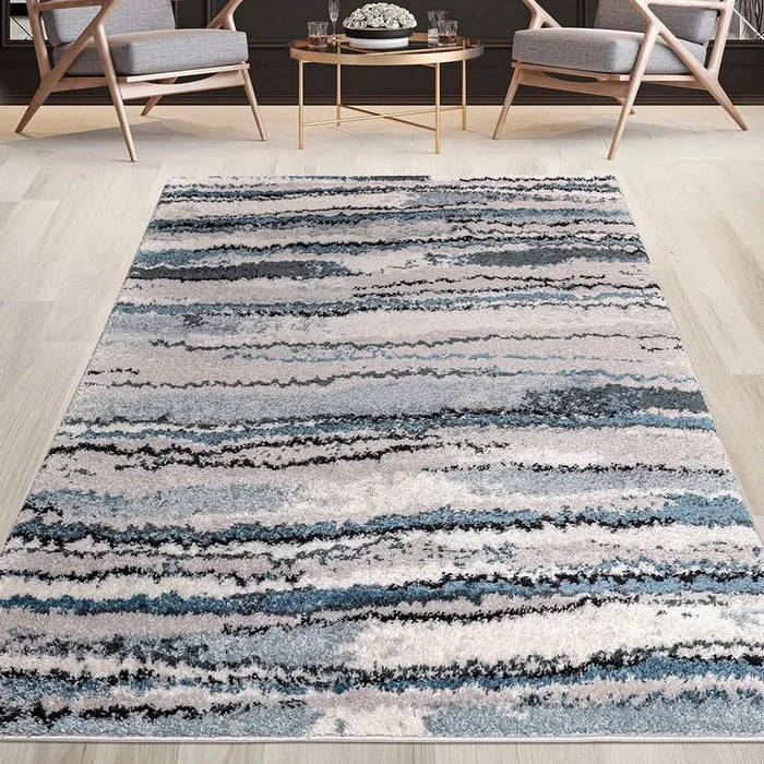 Watercolor Abstract Stripe Woven Area Rug Default -DTYStore