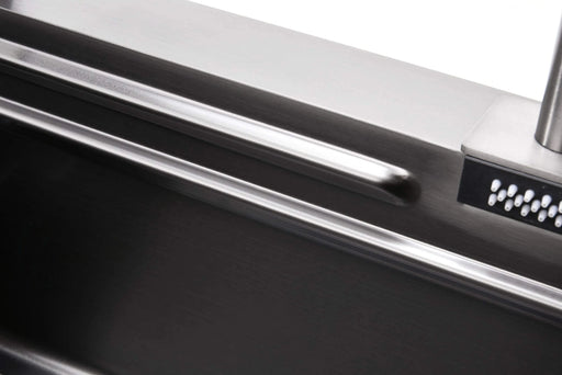 Waterfall Kitchen Sink, Stainless Steel Single Bowl in Black, Multifunctional Workstation with Flying-rain Faucet and Cutting Board, 30×18″ Stainless Steel Single Bowl Sink, LS-SSBL05 Default -DTYStore