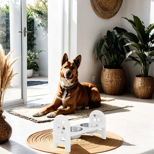White Adjustable Pet Bowl Travel Ready HDPE Durable Poly Lumber Recycled Default -DTYStore