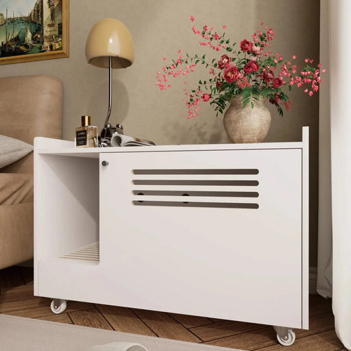 White Cat Litter Box Enclosure,Hidden Litter Box Furniture with top side fence,Wooden Pet House Side End Table, Storage Cabinet Bench for Living Room,,Bedroom, Fit Most of Litter Box Default -DTYStore