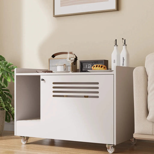 White Cat Litter Box Enclosure,Hidden Litter Box Furniture with top side fence,Wooden Pet House Side End Table, Storage Cabinet Bench for Living Room,,Bedroom, Fit Most of Litter Box Default -DTYStore