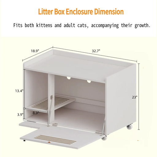 White Cat Litter Box Enclosure,Hidden Litter Box Furniture with top side fence,Wooden Pet House Side End Table, Storage Cabinet Bench for Living Room,,Bedroom, Fit Most of Litter Box Default -DTYStore