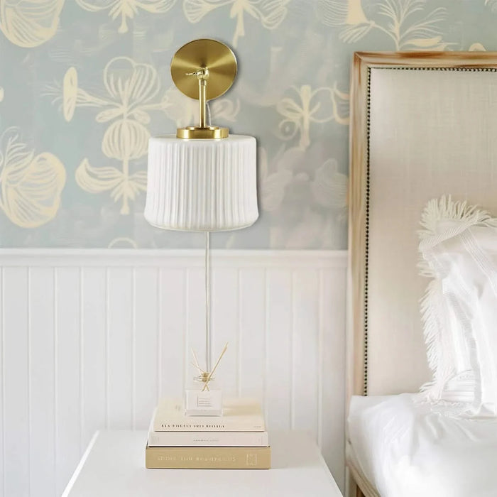 White Ceramic Wall Sconce with Adjustable Swing Arm Gold/White See below Default -DTYStore