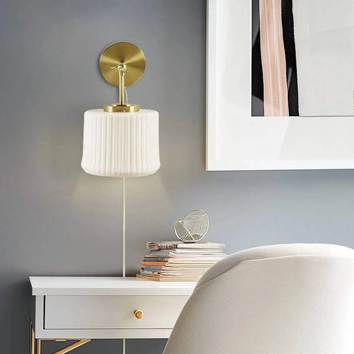 White Ceramic Wall Sconce with Adjustable Swing Arm Gold/White See below Default -DTYStore