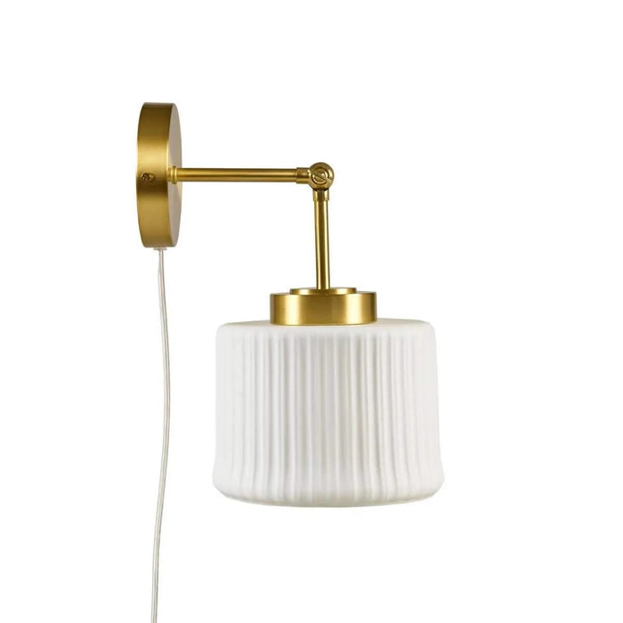 White Ceramic Wall Sconce with Adjustable Swing Arm Gold/White See below Default -DTYStore