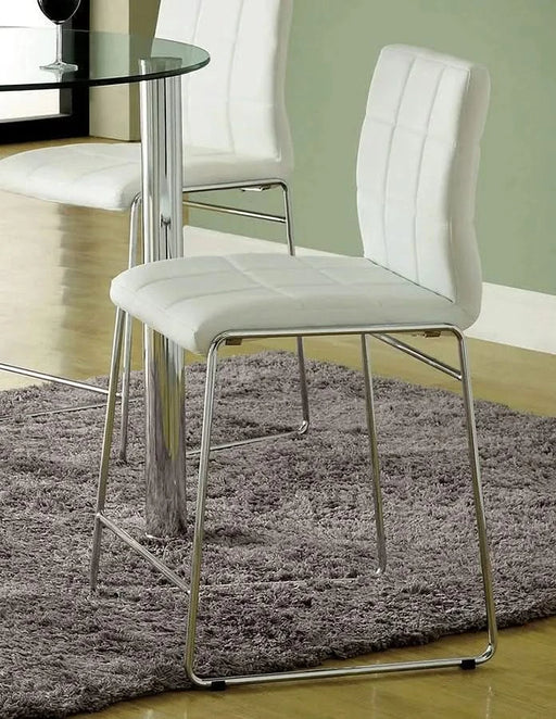 White Color Leatherette 2pcs Counter Height Dining Chairs Chrome Metal Legs Dining Room Counter Height Chairs Default -DTYStore