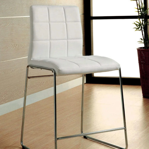 White Color Leatherette 2pcs Counter Height Dining Chairs Chrome Metal Legs Dining Room Counter Height Chairs Default -DTYStore