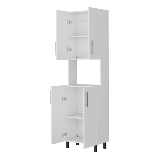 White Double Cabinet Kitchen Pantry with Open Storage Default -DTYStore