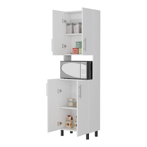 White Double Cabinet Kitchen Pantry with Open Storage Default -DTYStore
