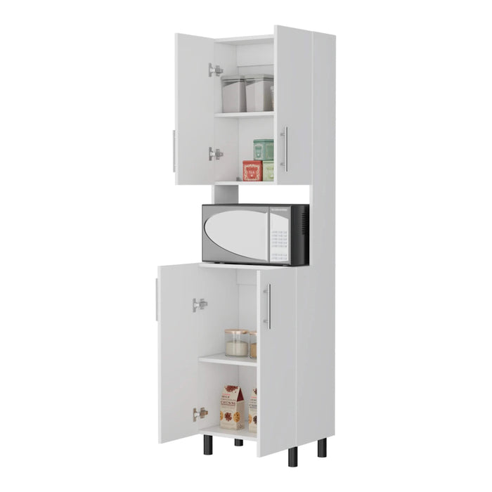 White Double Cabinet Kitchen Pantry with Open Storage Default -DTYStore