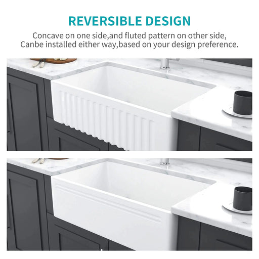 White Farmhouse Sink - 30 inch Kitchen Sink Apron-front White Ceramic Reversible Single Bowl Kitchen Farm Sinks Default -DTYStore