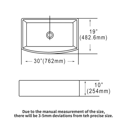 White Farmhouse Sink - 30 inch White Kitchen Sink Ceramic Arch Edge Apron Front Single Bowl Farm Kitchen Sinks Default -DTYStore