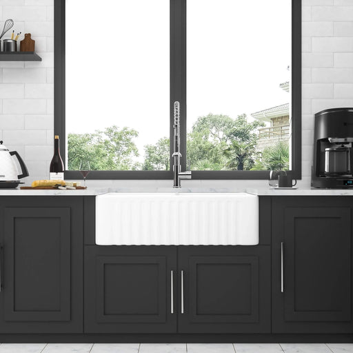 White Farmhouse Sink - 33 Inch Kitchen Sink Apron Front Double Bowl 50/50 White Ceramic Kitchen Farm Sink Default -DTYStore