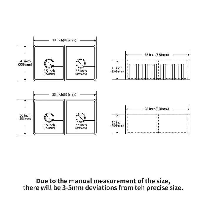 White Farmhouse Sink - 33 inch White Ceramic Double Bowl Farm Kitchen Sink Default -DTYStore