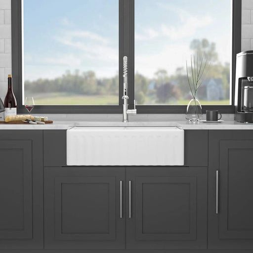 White Farmhouse Sink - 33 inch White Ceramic Double Bowl Farm Kitchen Sink Default -DTYStore