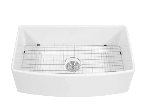 White Farmhouse Sink - 33 inch White Kitchen Sink Ceramic Arch Edge Apron Front Single Bowl Farm Kitchen Sinks Default -DTYStore