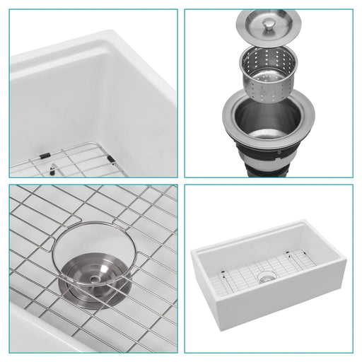 White Farmhouse Sink Workstation - 30 x 20 inch Ceramic Single Bowl Kitchen Sink with Accessories Default -DTYStore