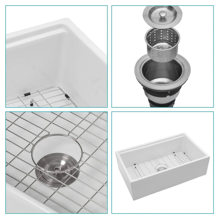 White Farmhouse Sink Workstation - 30 x 20 inch Ceramic Single Bowl Kitchen Sink with Accessories Default -DTYStore