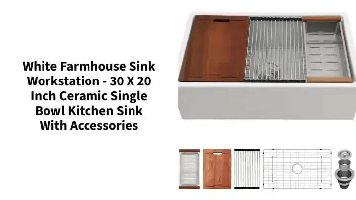 White Farmhouse Sink Workstation - 30 x 20 inch Ceramic Single Bowl Kitchen Sink with Accessories Default -DTYStore