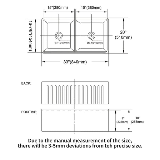 White Farmhouse Sink Workstation - 33 inch Ceramic Double Bowl Kitchen Sink with Ledges Default -DTYStore