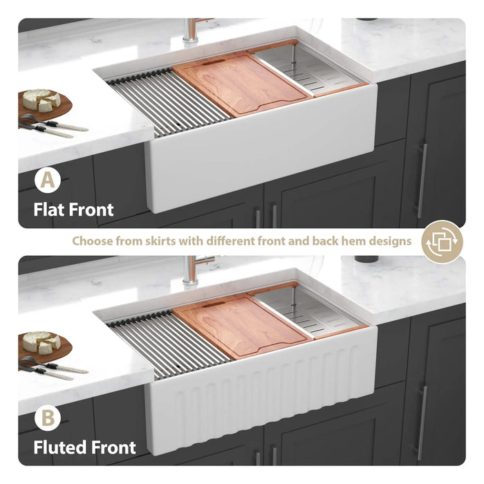 White Farmhouse Sink Workstation - 33 inch Ceramic Double Bowl Kitchen Sink with Ledges Default -DTYStore