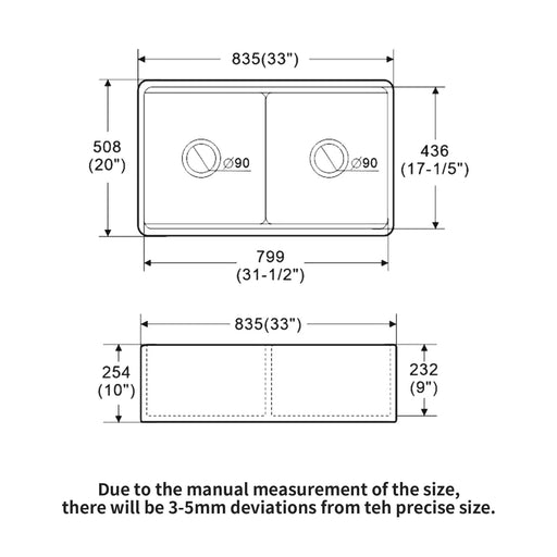 White Farmhouse Sink Workstation - 33 inch White Ceramic Double Bowl Farm Kitchen Sink Default -DTYStore