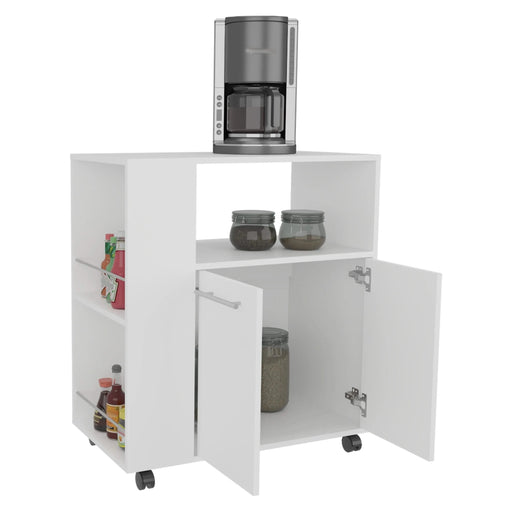 White Kitchen Cart with Microwave Shelf and Open Storage Default -DTYStore
