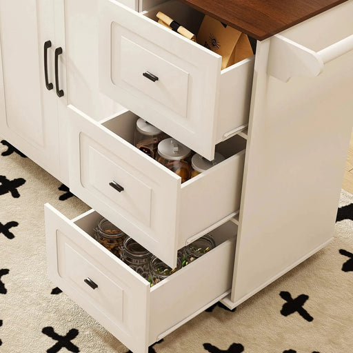 White Kitchen Island Cart with Foldable Tabletop & Drop Leaf - Mobile Breakfast Bar with Wood Top and Storage Default -DTYStore