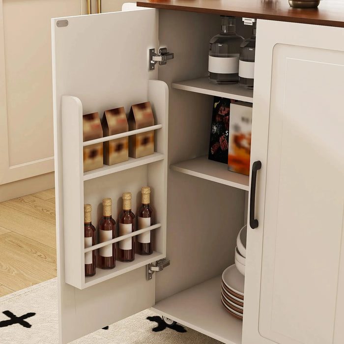 White Kitchen Island Cart with Foldable Tabletop & Drop Leaf - Mobile Breakfast Bar with Wood Top and Storage Default -DTYStore