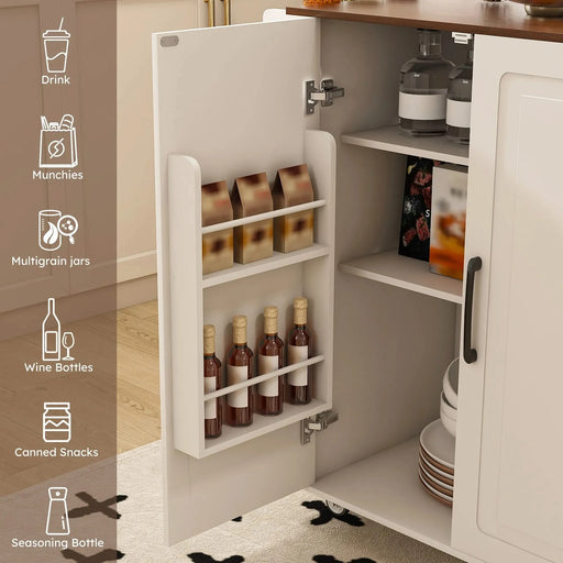 White Kitchen Island Cart with Foldable Tabletop & Drop Leaf - Mobile Breakfast Bar with Wood Top and Storage Default -DTYStore