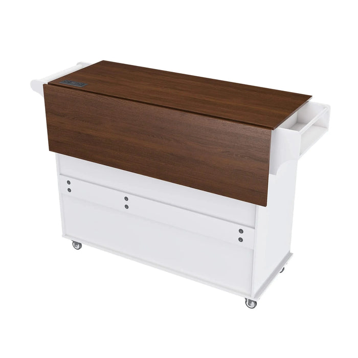 White Kitchen Island Cart with Foldable Tabletop & Drop Leaf - Mobile Breakfast Bar with Wood Top and Storage Default -DTYStore