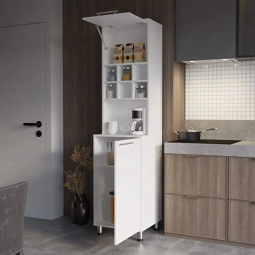 White Kitchen Pantry with Pneumatic Door and Open Storage Default -DTYStore