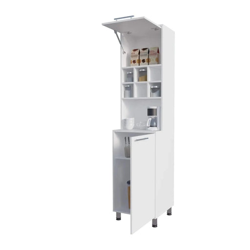 White Kitchen Pantry with Pneumatic Door and Open Storage Default -DTYStore