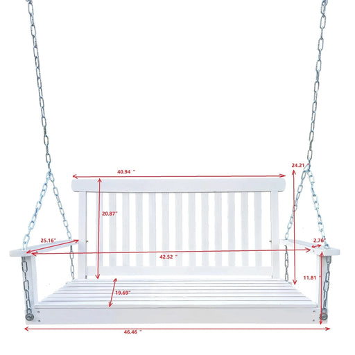 White Wooden Porch Swing with Armrests and Hanging Chains for Outdoor Patio or Sunroom Default -DTYStore