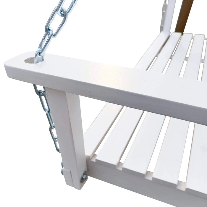 White Wooden Porch Swing with Armrests and Hanging Chains for Outdoor Patio or Sunroom Default -DTYStore