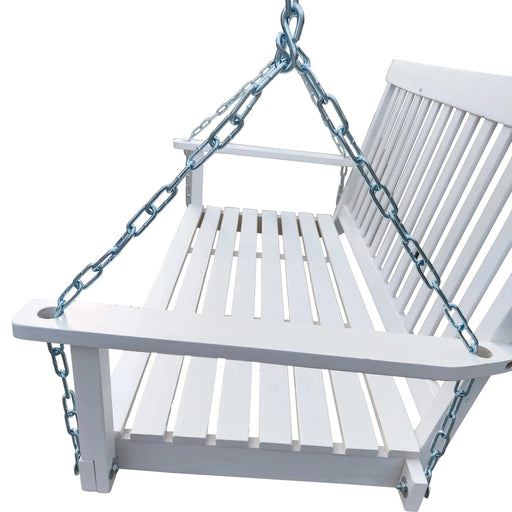 White Wooden Porch Swing with Armrests and Hanging Chains for Outdoor Patio or Sunroom Default -DTYStore