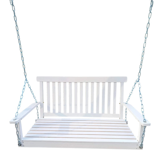 White Wooden Porch Swing with Armrests and Hanging Chains for Outdoor Patio or Sunroom Default -DTYStore