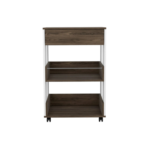 White and Dark Walnut 1-Drawer 2-Shelf Kitchen Cart with Caster Default -DTYStore