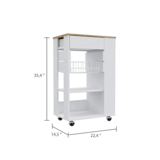 White and Light Oak 5-Shelf 1-Drawer Kitchen Cart Default -DTYStore