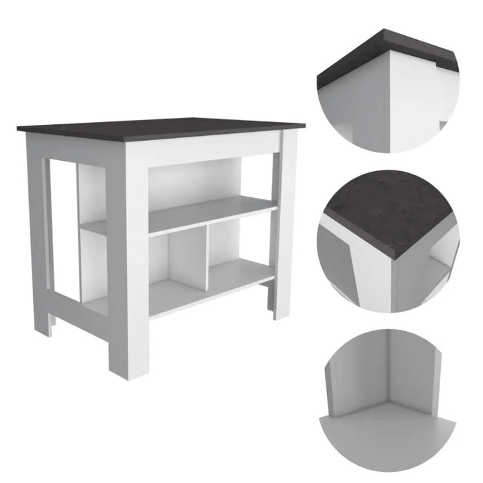 White and Onyx 2-Piece Kitchen Set, Kitchen Island and Pantry Cabinet Default -DTYStore