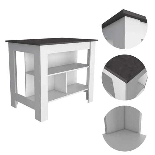 White and Onyx 2-Piece Kitchen Set, Kitchen Island and Pantry Cabinet Default -DTYStore