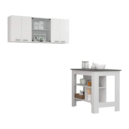 White and Onyx 2-Piece Kitchen Set, Kitchen Island and Wall Cabinet Default -DTYStore
