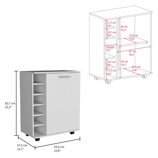 Wick Bar Cart with Integrated Wine Storage, Spacious Cabinet and Smooth Rollers Default -DTYStore