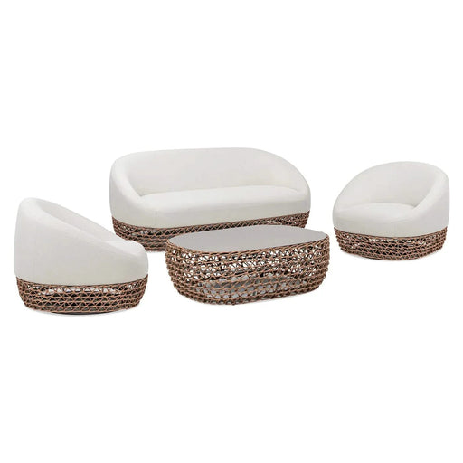 Willow 71' Upholstered Woven Patio Deep Seating Sofa, Golden Brown Wicker Frame, Wheat Beige Default -DTYStore