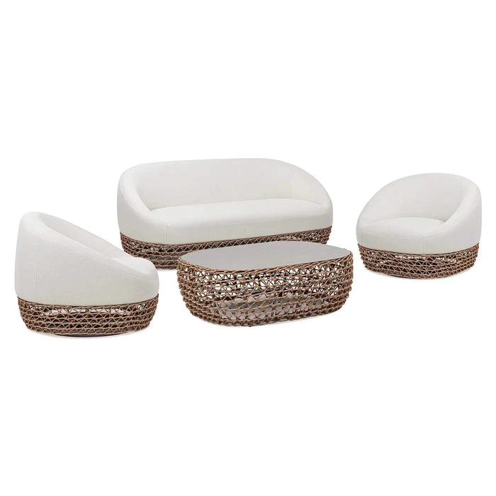 Willow 71' Upholstered Woven Patio Deep Seating Sofa, Golden Brown Wicker Frame, Wheat Beige Default -DTYStore