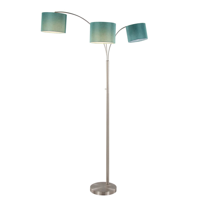 Willow Trio 84' Contemporary Metal Floor Lamp in Brushed Nickel and Turquoise Linen from Grandview Gallery by LumiSource Default -DTYStore