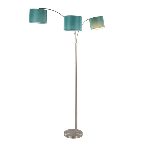 Willow Trio 84' Contemporary Metal Floor Lamp in Brushed Nickel and Turquoise Linen from Grandview Gallery by LumiSource Default -DTYStore