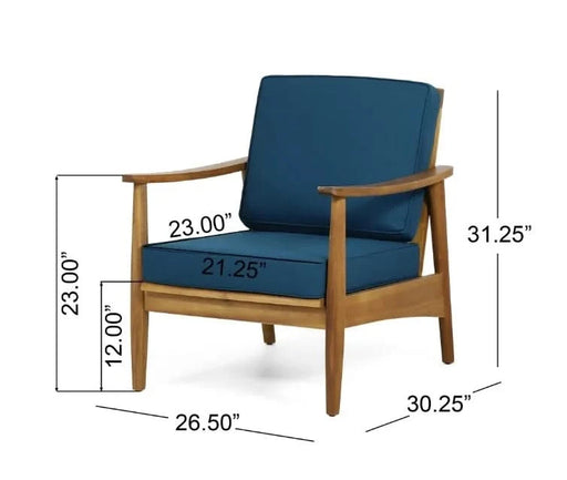 Willowbrook Teak Brown 4-Piece Wood Outdoor Patio Conversation Seating Set with Dark Teal Cushions Default -DTYStore